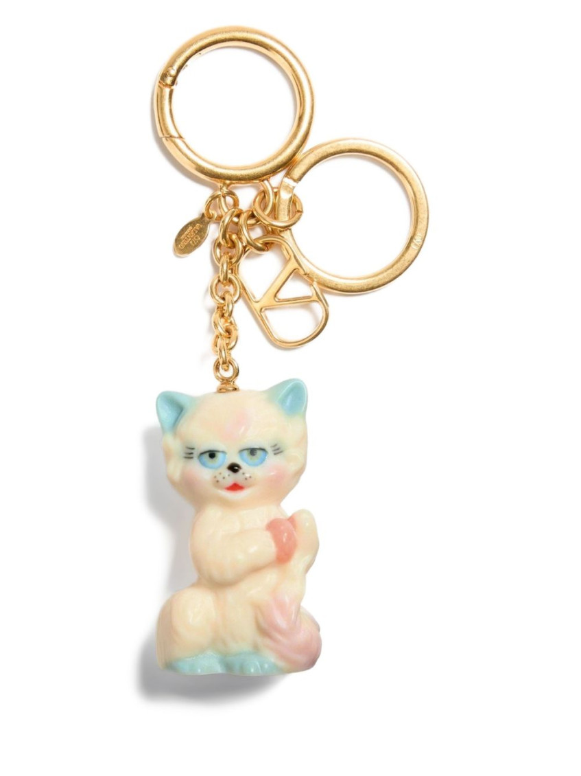 Valentino Portachiavi Le Chat De La Maison Multicolor In Metallo E Nylon Donna In Gold