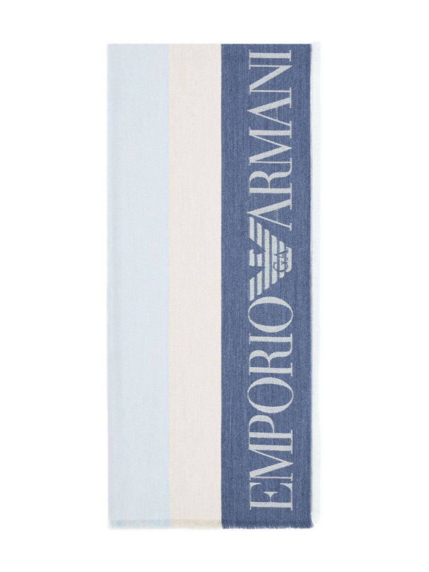 Emporio Armani Sky Blue Striped Stole In Blue