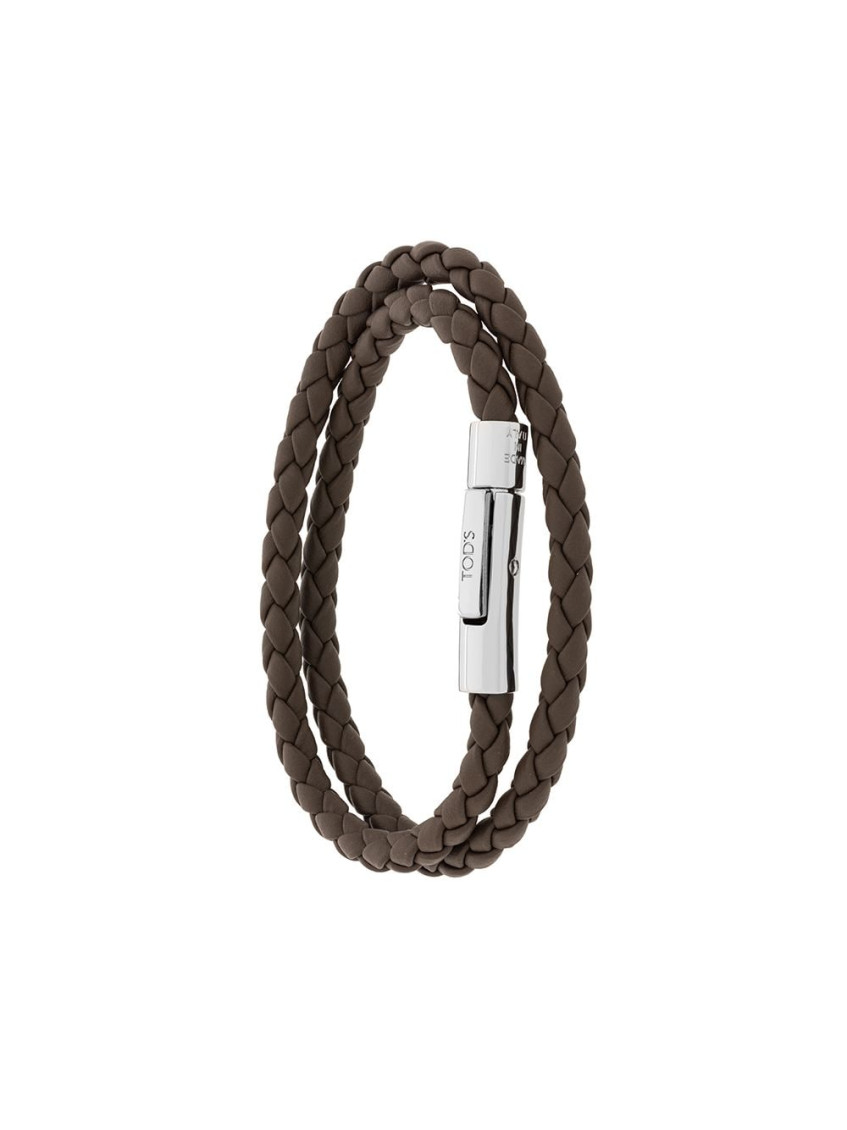 Tod's Braided Brown Bracelet With Engraved Logo Clasp In Brown
