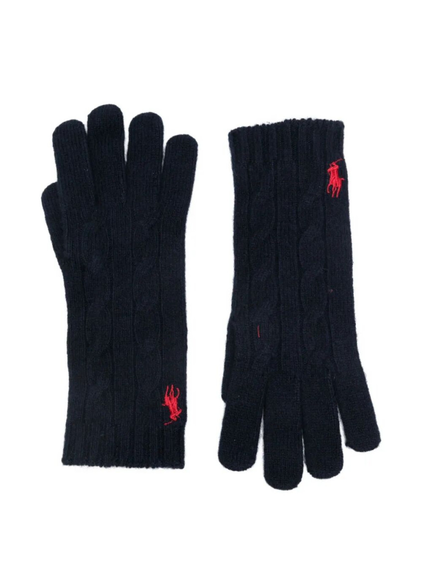 Ralph Lauren Navy Blue Logo Gloves In Blue