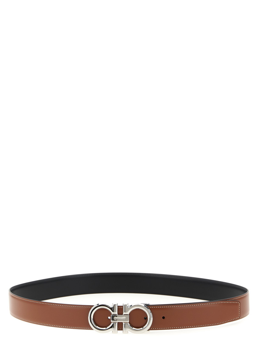 Ferragamo Reversible Gancini Belt Adjustable Length In Brown
