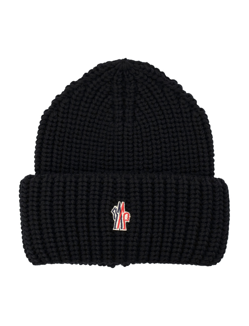 Moncler Grenoble Ribbed Beanie With Logo In Black