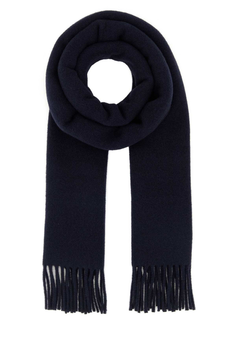 Ganni Soft Wool Scarf Fringed Ends In Blue