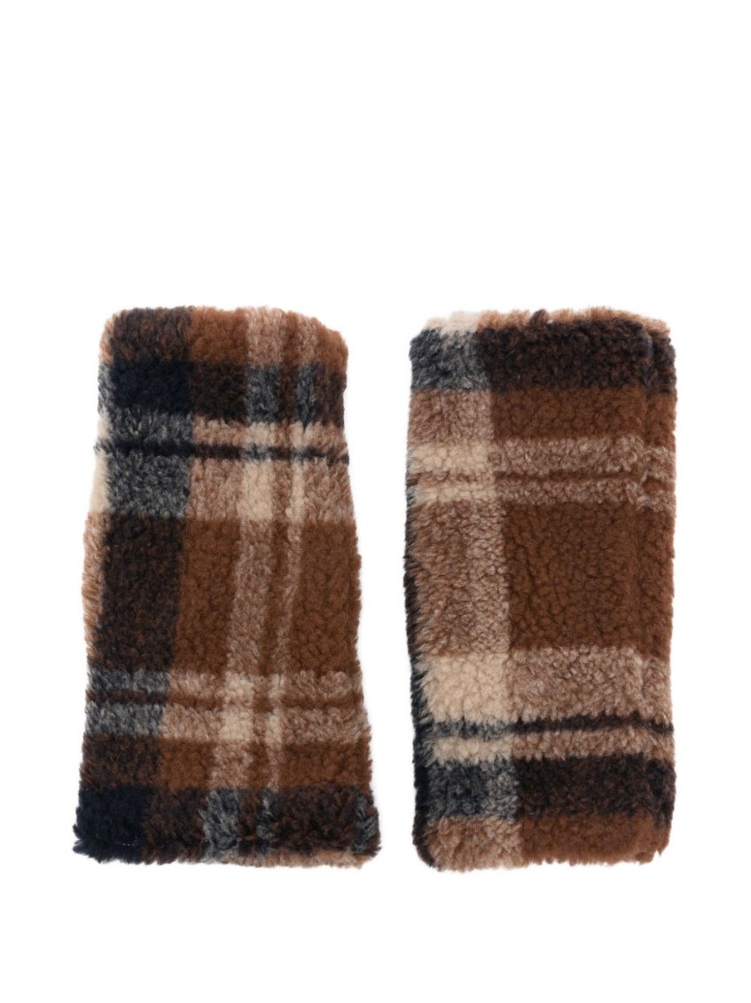 Alpo Brown Plaid Fingerless Gloves In Brown