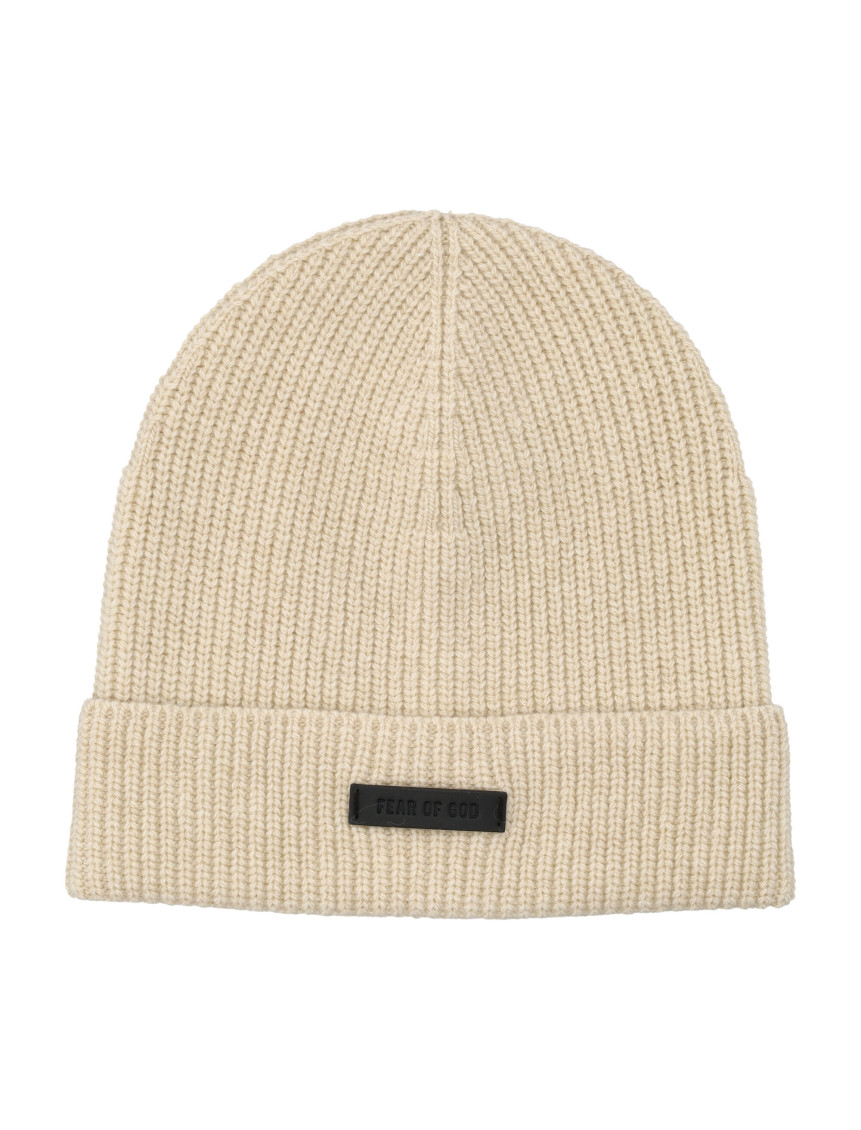 Fear Of God Cream Logo Beanie Hat In Neutral