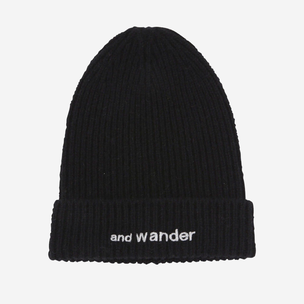 And Wander Wool Beanie With Logo In Black