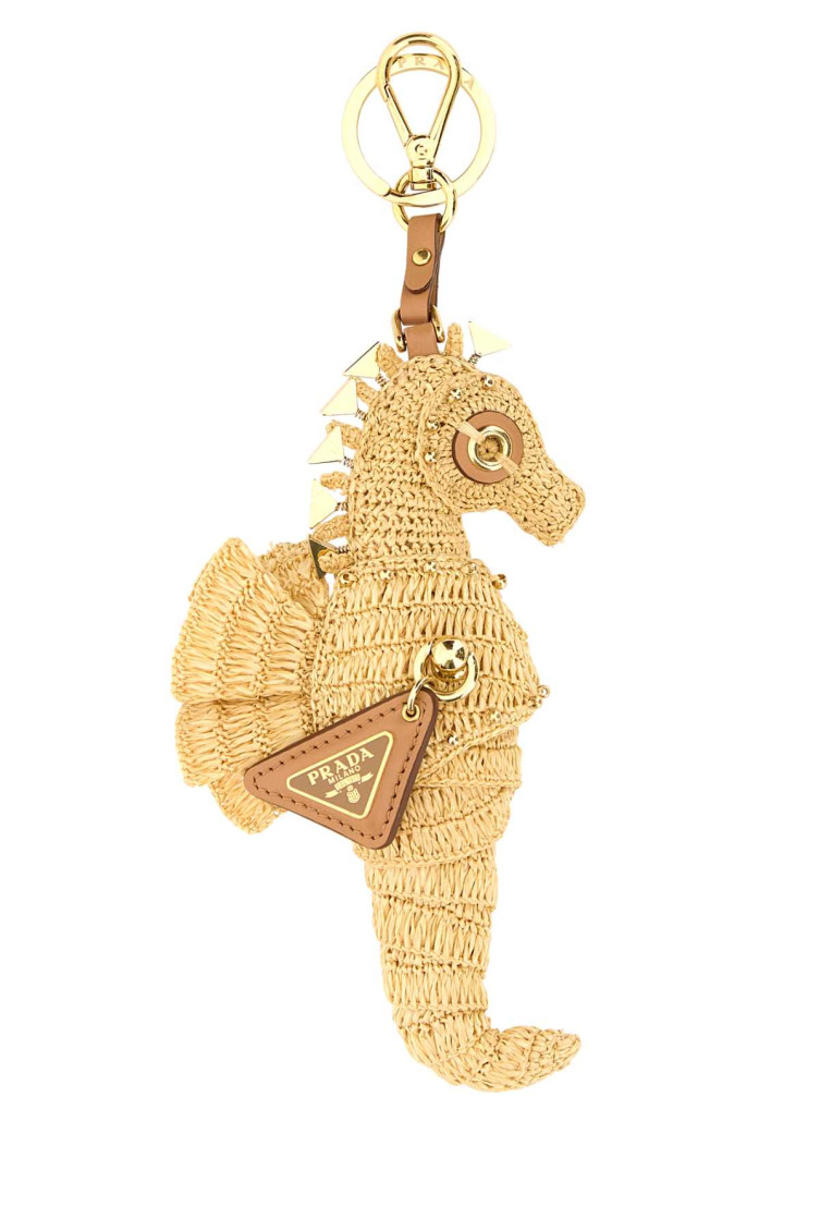 Prada Women Raffia Key Ring In Gold