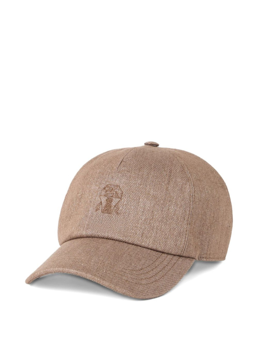 Brunello Cucinelli Linen-blend Sparkling Logo Baseball Cap In Brown