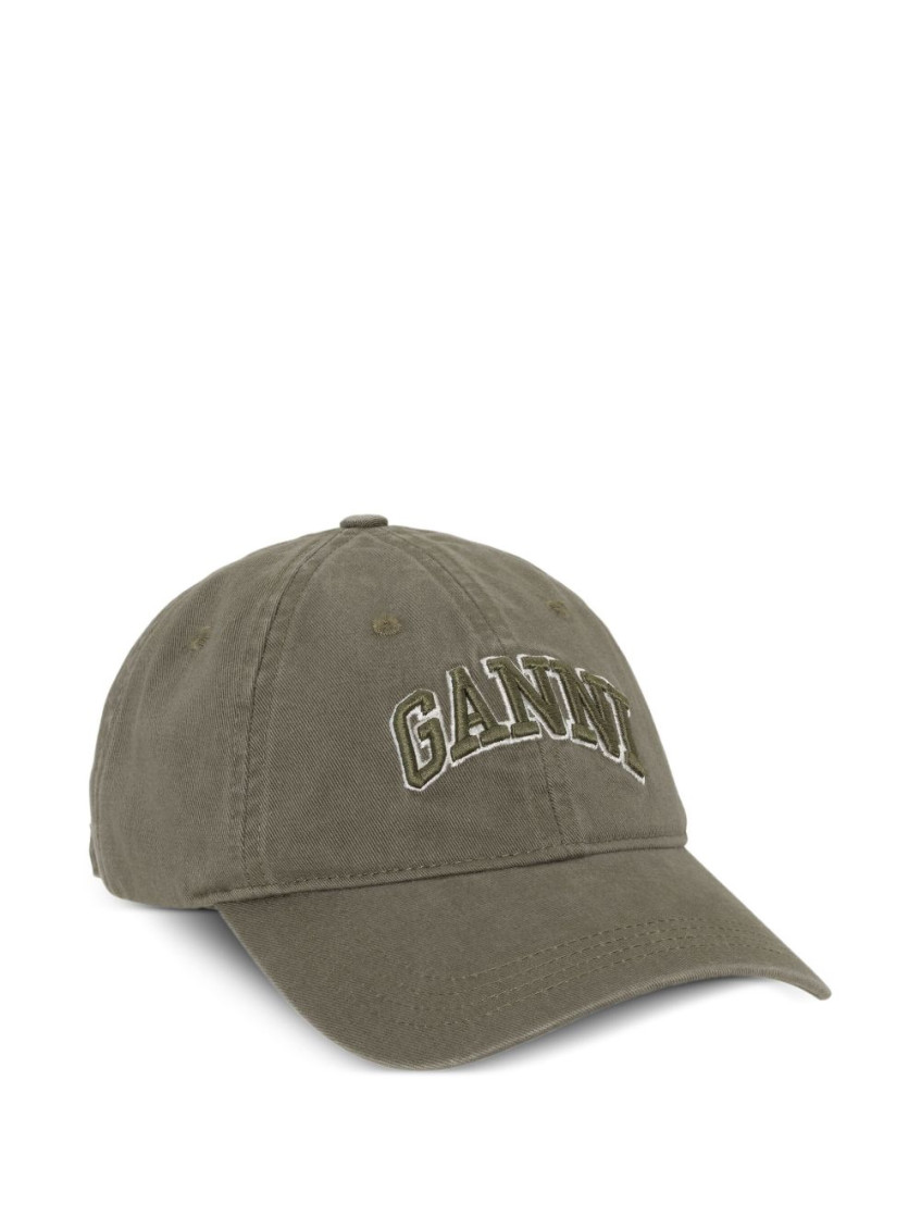 Ganni Green Logo Canvas Baseball Cap In Green