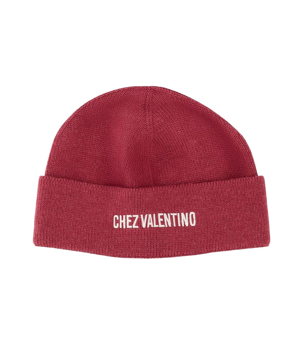 Valentino Cotton And Wool Beanie With Folded Cuff In Red
