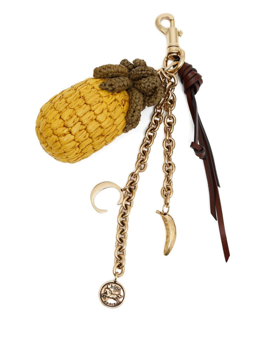 Chloé Chloe Pineapple Raffia Bag Charm In Gray
