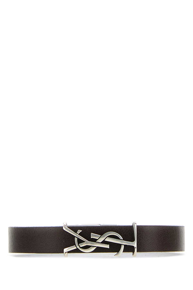 ブレスレット Saint Laurent Dark Brown Leather Cassandre Bracelet Saint Laurent Dark Brown Leather Cassandre Bracelet for Men