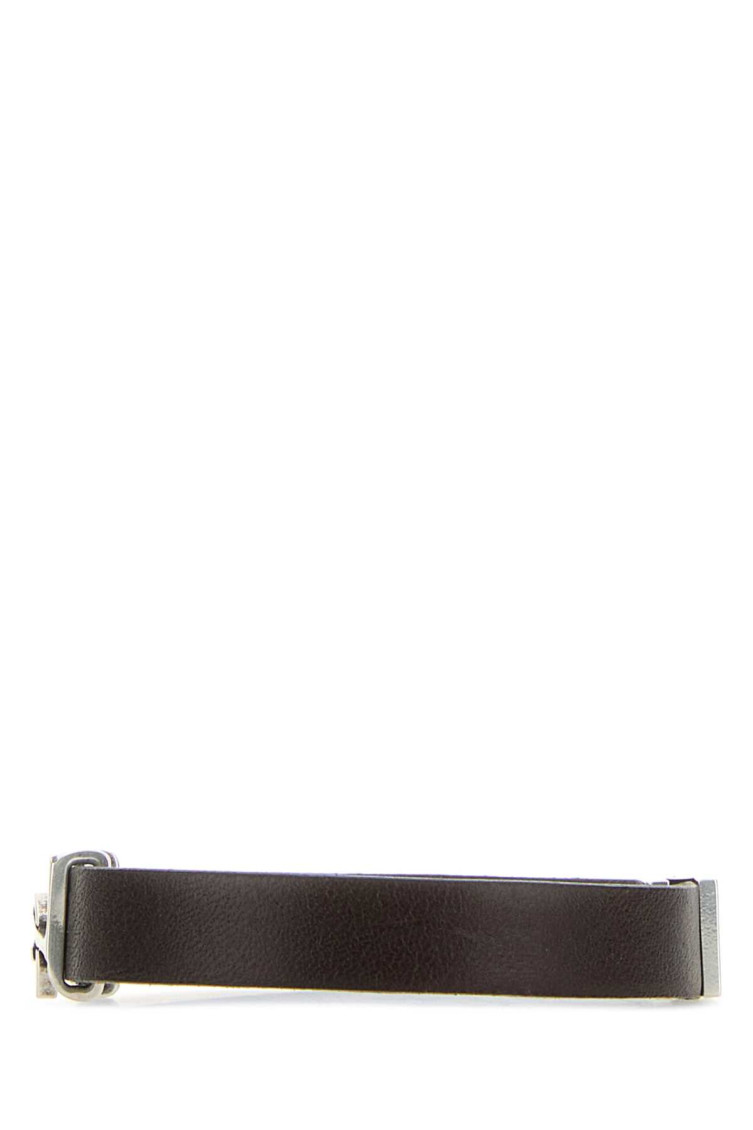 Saint Laurent Dark Brown Leather Cassandre Bracelet for Men