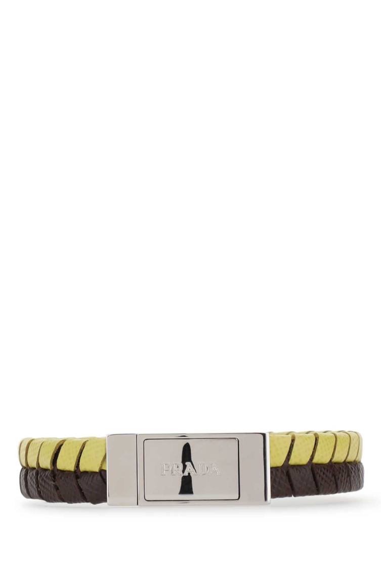 Prada Two-tone Leather Bracelet In Multicolor