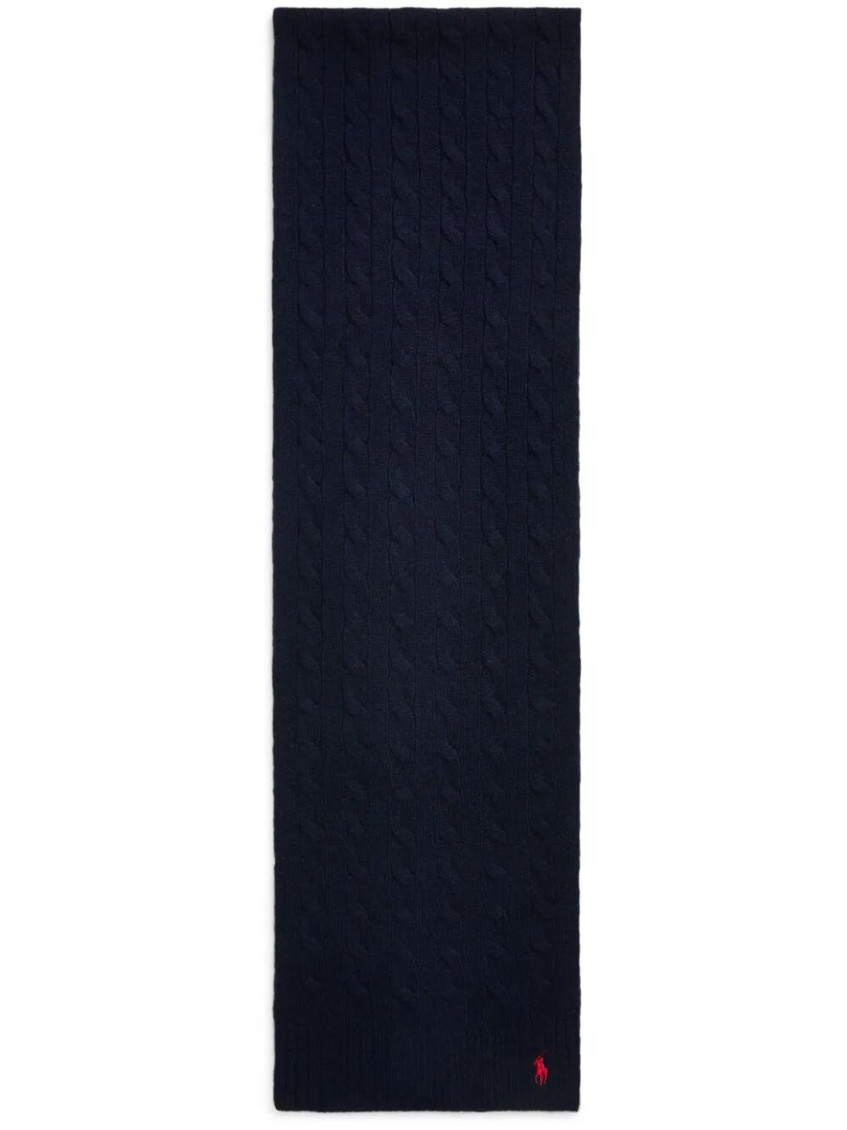 Ralph Lauren Navy Blue Logo Scarf In Blue