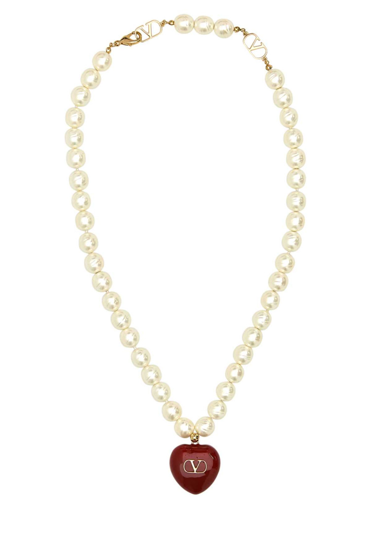 Valentino Ivory Pearls Coeur Royal Necklace In Gold