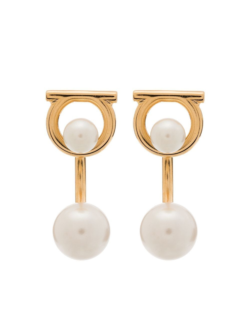 Ferragamo Women Gancini Earrings With Pearls In Gold