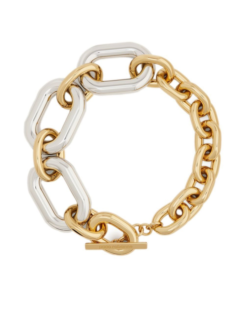 Rabanne Xxl Chain Necklace In Silver And Gold-tone Brass In Golden