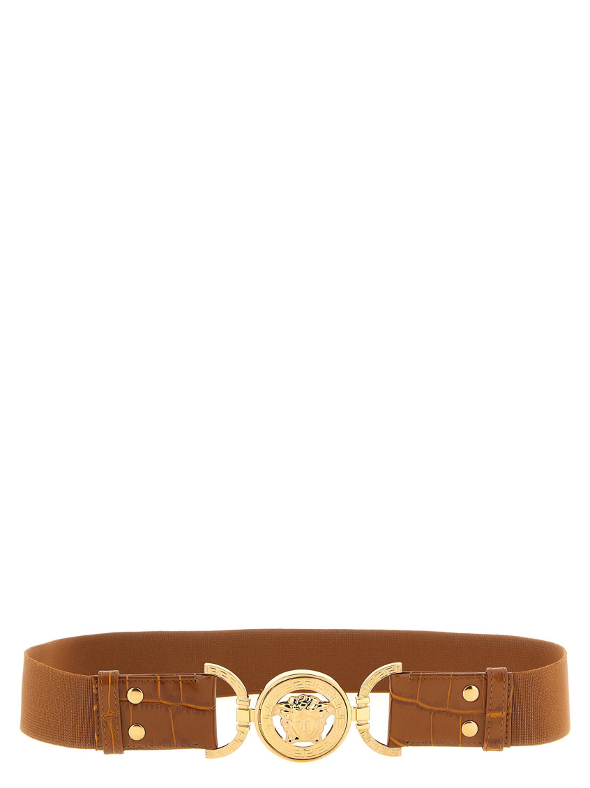 Versace Brown Medusa 95 Elastic Textured Belt for Women 