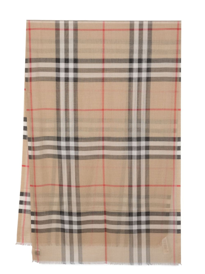 Burberry Giant Check Wool And Silk Blend Scarf In Beige