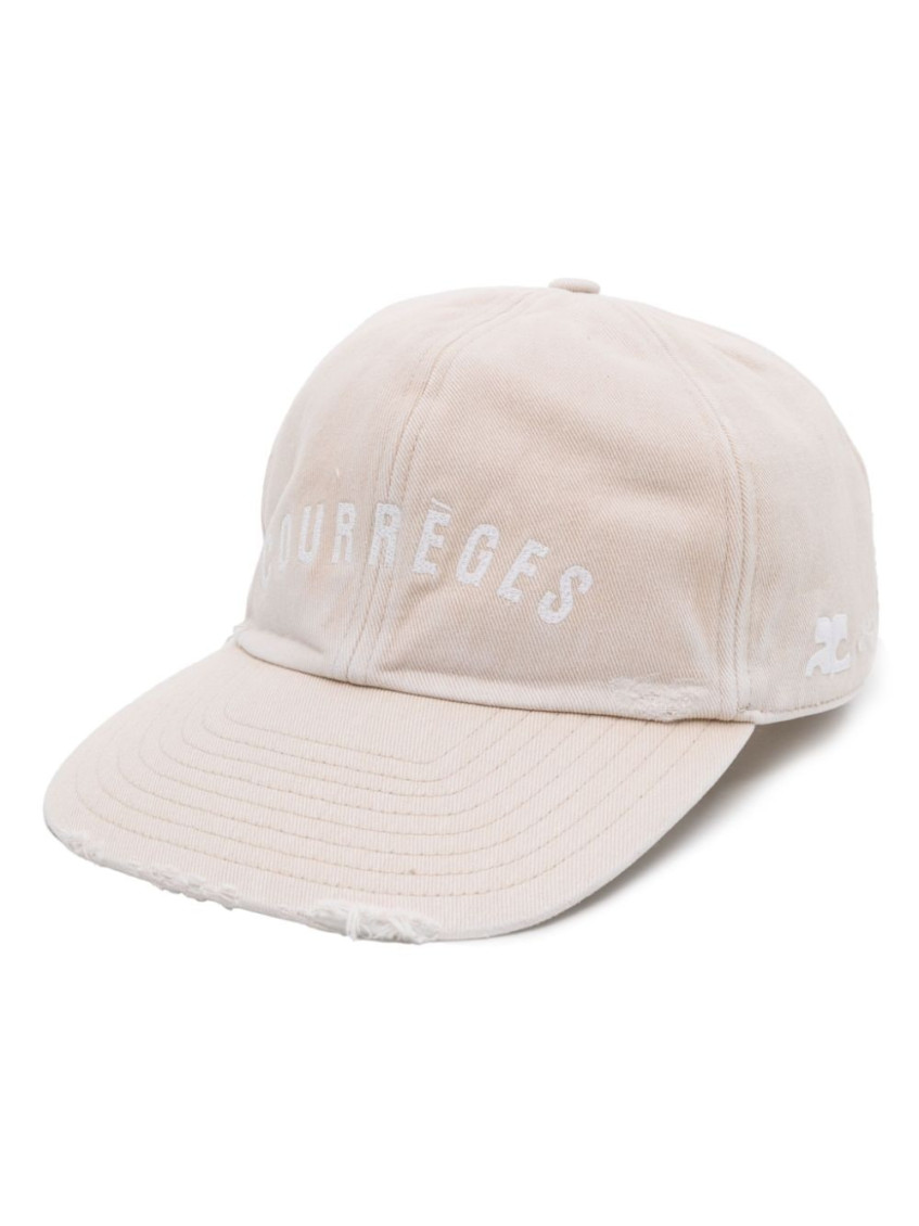 Courrèges Beige Ac Embroidered Washed Cap In Beige