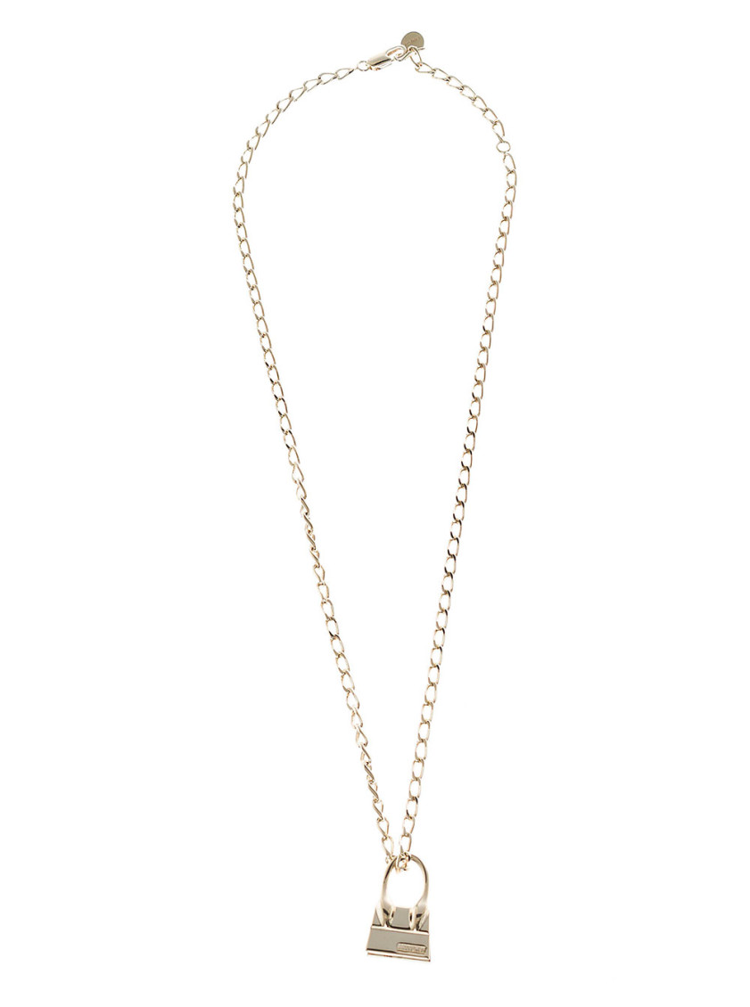 JACQUEMUS PALE GOLD LOGO PENDANT NECKLACE 