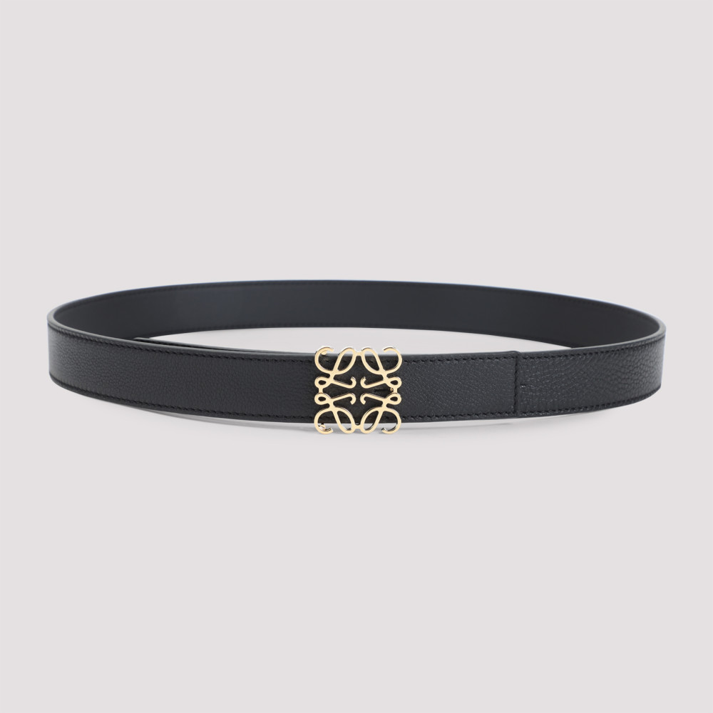 Loewe Calfskin Leather Belt With Intricate Gold-tone Buckle In Black