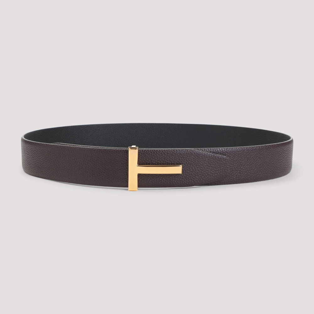 Tom Ford T Buckle Reversible Grained Leather Belt In Gray