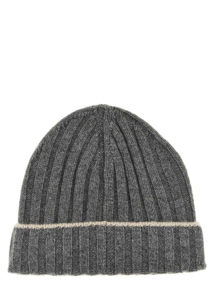 Brunello Cucinelli Cashmere Two-tone Beanie In Grey