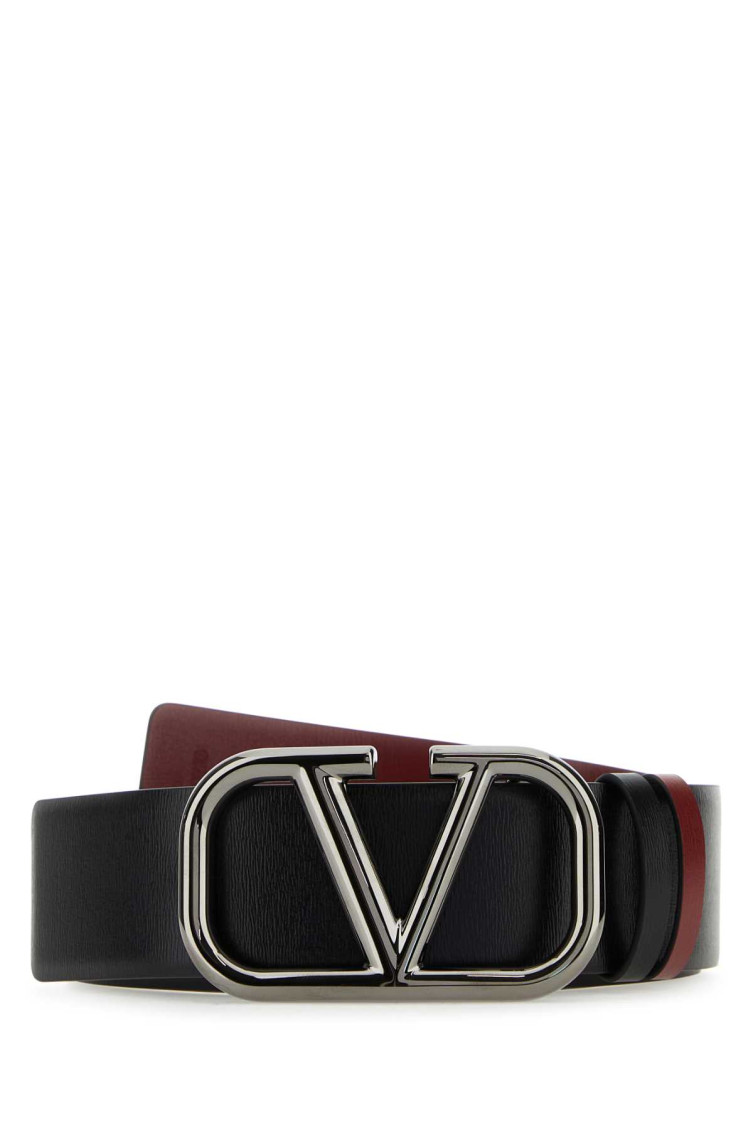 Valentino Reversible Leather Signature Belt In Black