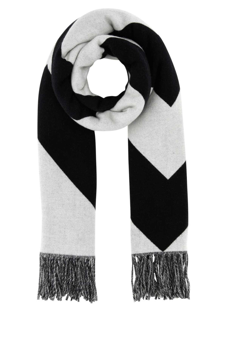 Valentino Patterned Scarf With Fringed Detail In Blackwhite