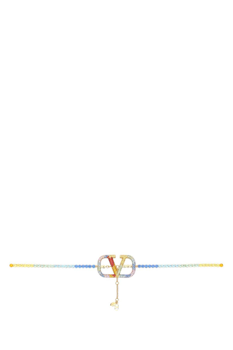 Valentino Rhinestone-embellished Gold Chain Belt In Multicolor