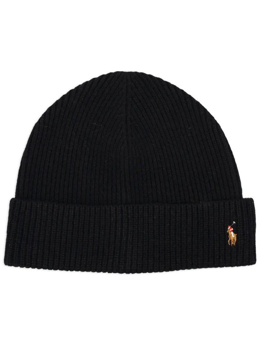 Ralph Lauren Signature Pony Wool-blend Beanie In Black