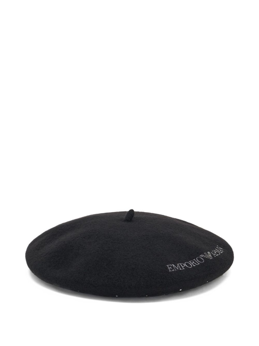 Emporio Armani Wool Beret With A Micro-stud Logo In Gold