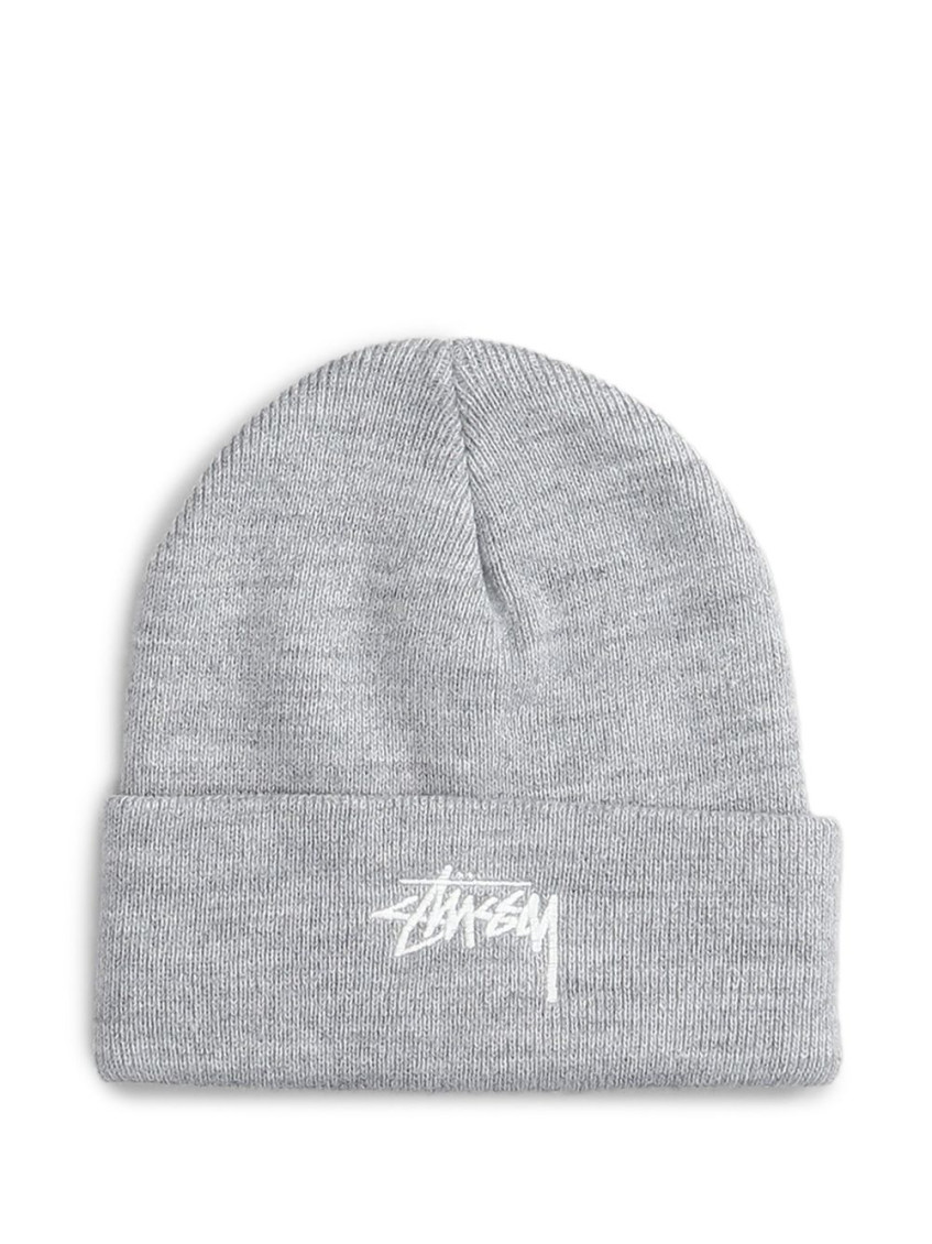 Stussy Grey Embroidered Logo Beanie Hat In Gray