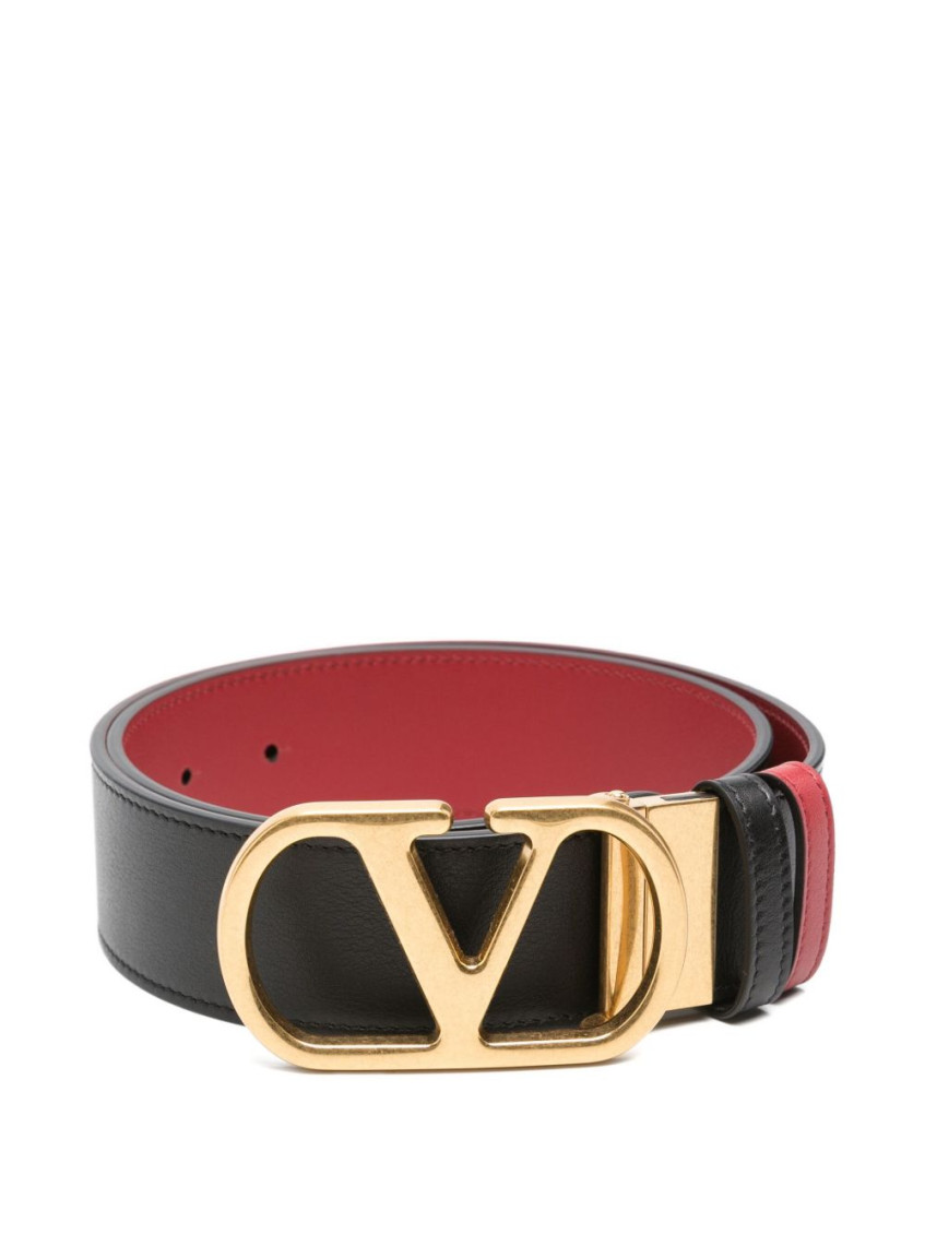 Valentino Garavani Vlogo Signature Leather Reversible Belt In Gold