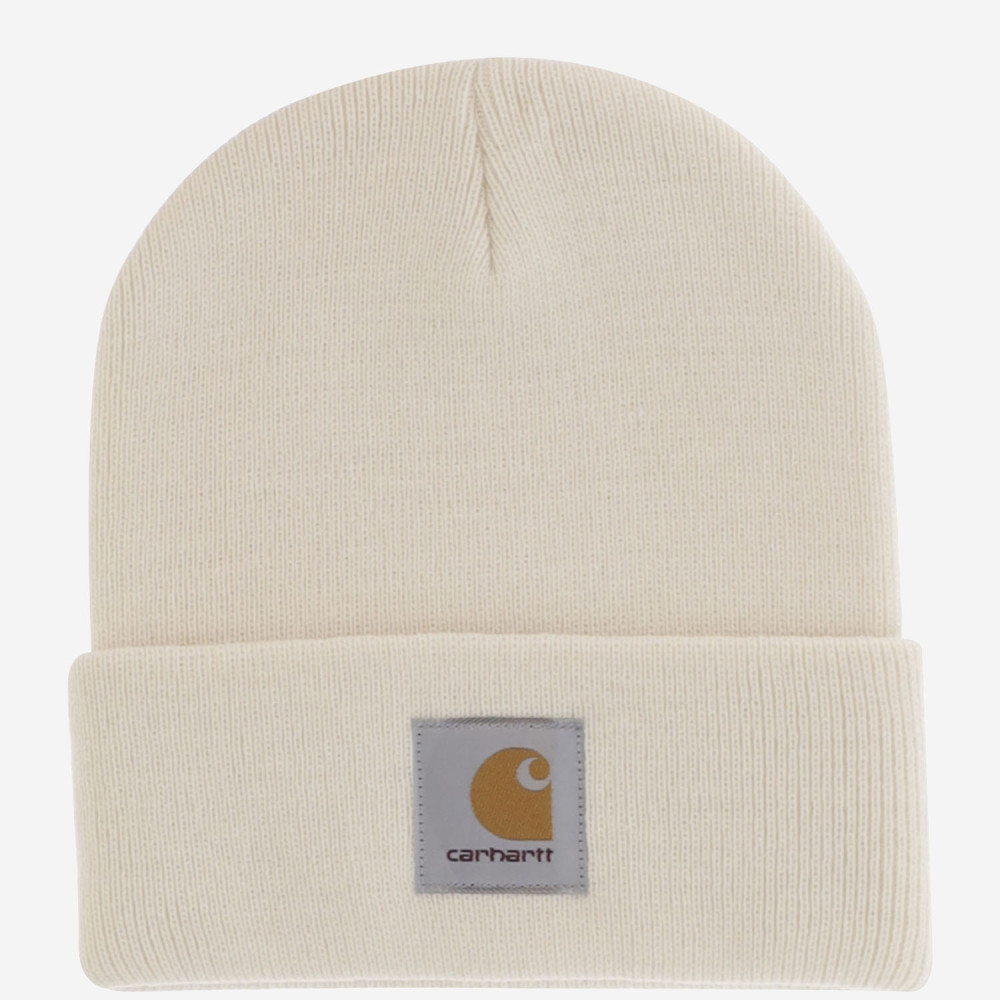 Carhartt Off White Logo Beanie Hat In Neutral