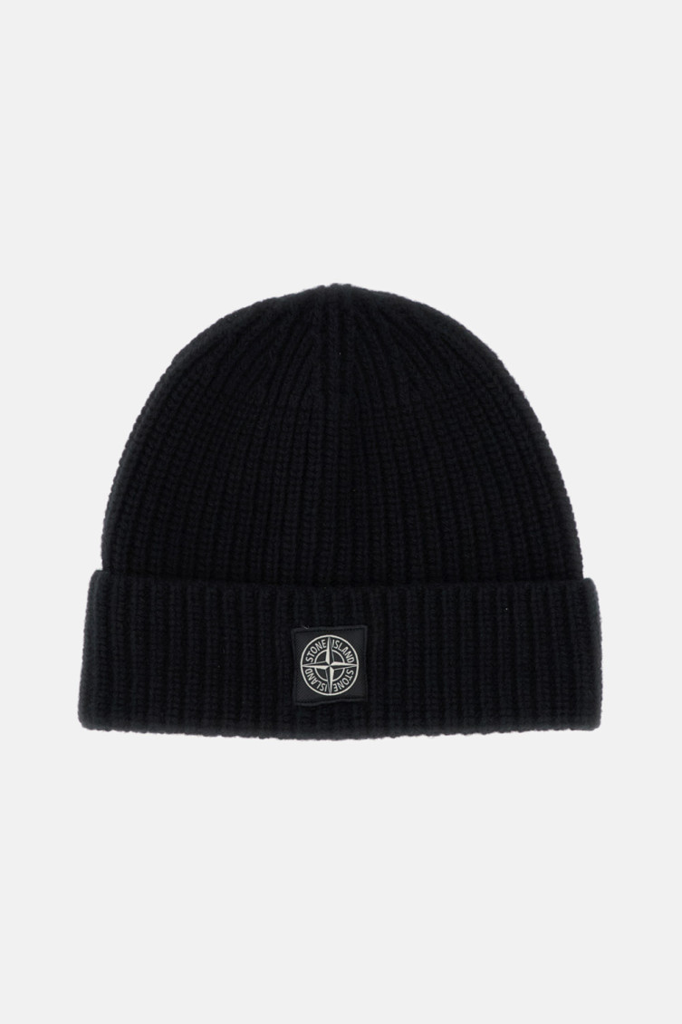 Stone Island Logo-patch Ribbed Beanie In Gold