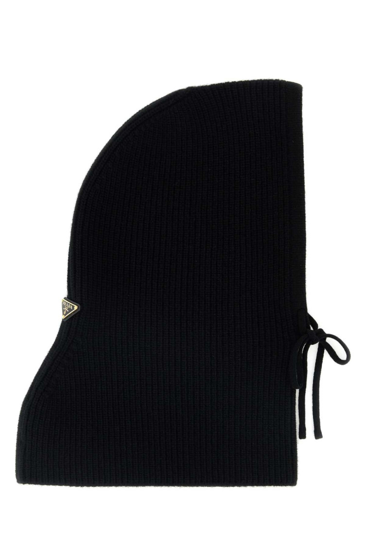 Prada Wool Blend Ribbed Balaclava Accessory In Black