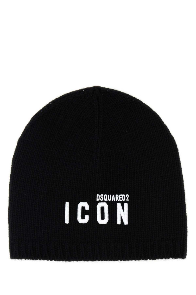 Dsquared2 Dsquared Women Black Wool Blend Beanie Hat In Blackwhite