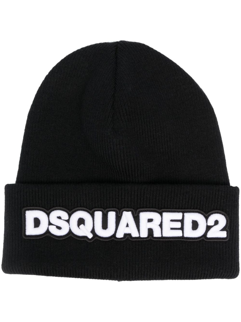 DSQUARED2 BLACK LOGO WOOL BEANIE