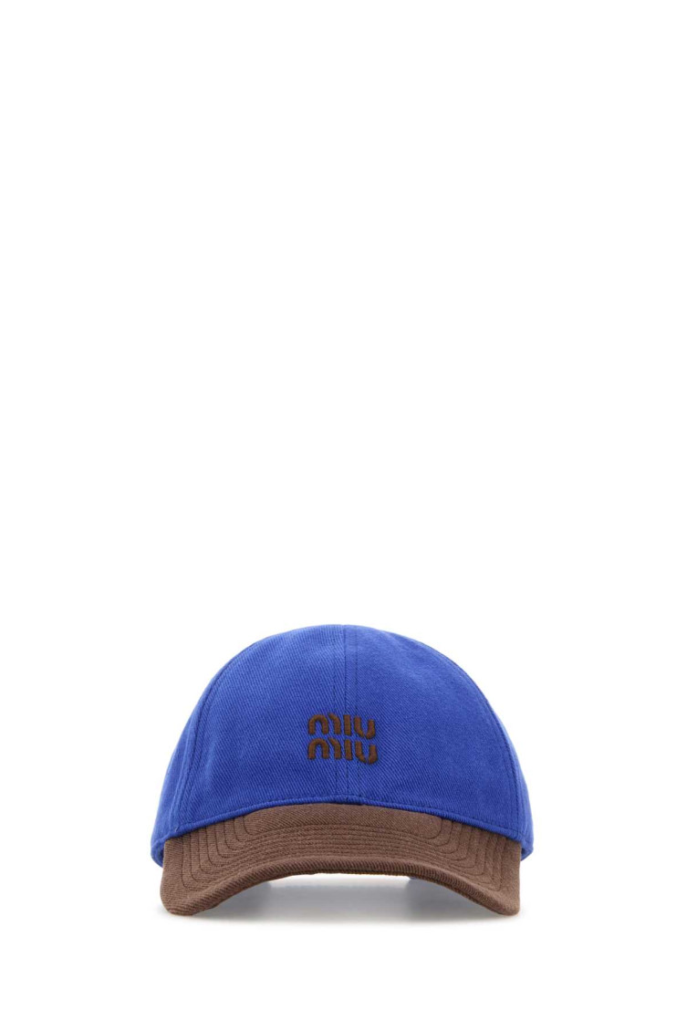 Miu Miu Two-tone Baseball Cap Curved Brim In Blue