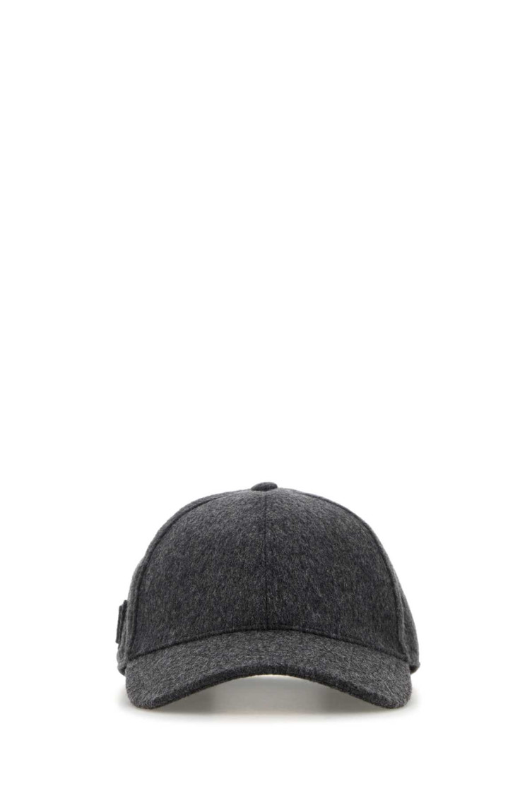 Prada Dark Grey Flannel Baseball Cap In Black