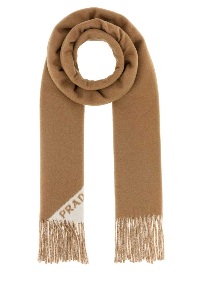 Prada Two-tone Fringed Edge Scarf Accessory In Brown