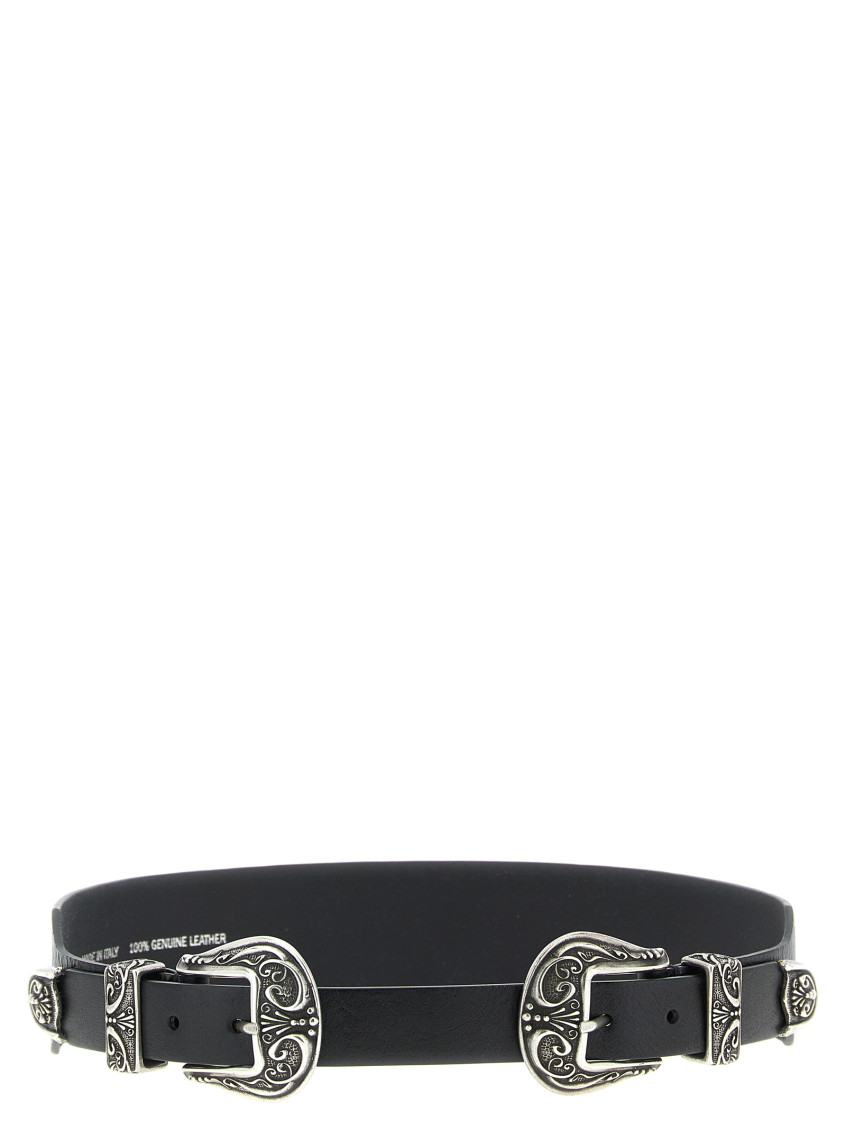Golden Goose Adjustable Belt With Dual Decorative Buckles In Black