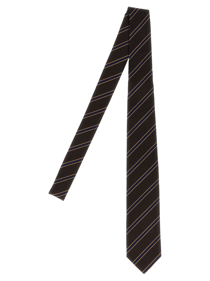 Auralee Striped Silk Tie In Brown