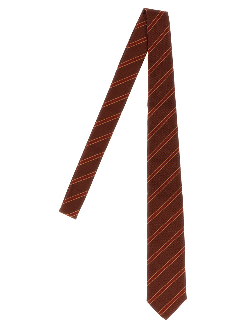 Auralee Burgundy Striped Tie In Brown
