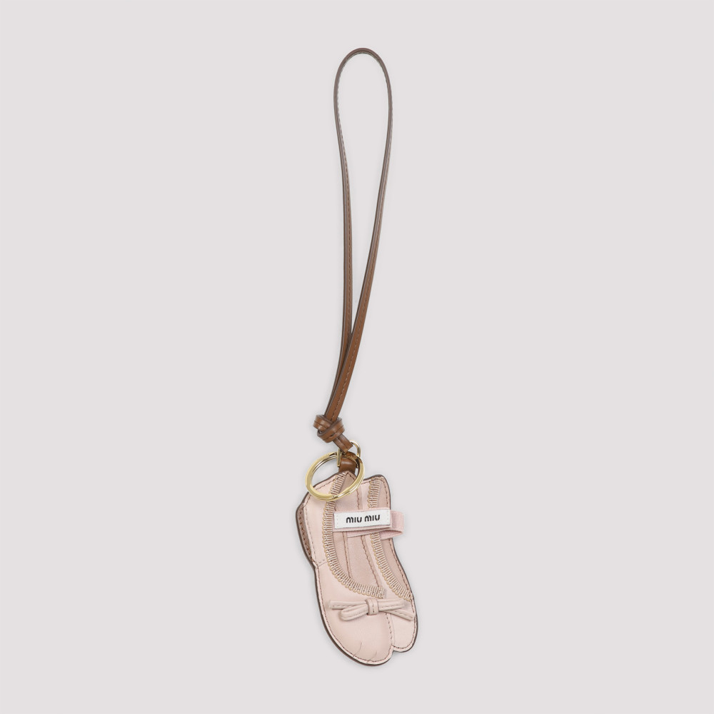 Miu Miu Leather Ballet Shoe Key Ring In Beige