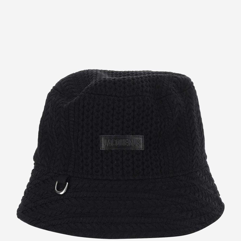 Jacquemus Le Bob Belo Cable Knit Bucket Hat In Black