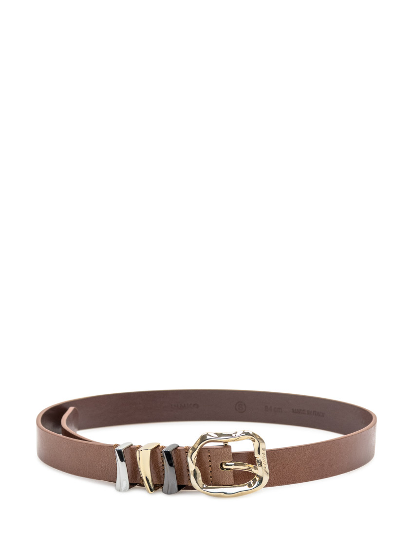 Pinko Brown Solid Buckle Belt In Yellow